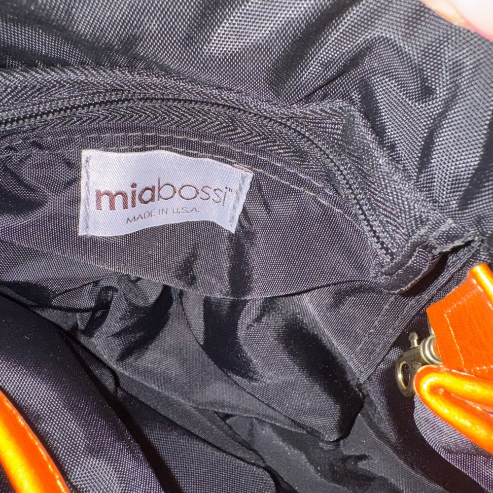 MiaBossi Diaper Bag - Orange Leather Trim with Natural Canvas Polka Dot. - Picture 3 of 3